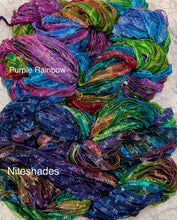 Load image into Gallery viewer, 1/4" Sparkle Ribbon 50 yds-Hand Dyed Colors Purple Rainbow-Niteshades-Pansy