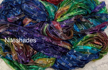 Load image into Gallery viewer, 1/4" Sparkle Ribbon 50 yds-Hand Dyed Colors Purple Rainbow-Niteshades-Pansy