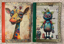 Load image into Gallery viewer, 5 x 8” handcrafted notebook -whimsical creatures 5 and 6-diary- junk journal-60 lined pages- Great Adirondack