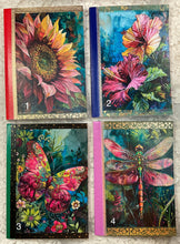 Load image into Gallery viewer, 5 x 8" handcrafted notebook- flowers, butterfly, dragonfly prints-1 -4-diary- junk journal- lined pages- Great Adirondack