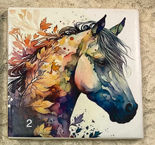 Load image into Gallery viewer, Drink Coaster- Ceramic Tile -Rainbow horses-1 thru 4 -4.25” x4.25” - Great Adirondack Yarn