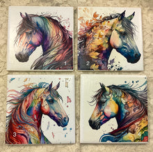 Load image into Gallery viewer, Drink Coaster- Ceramic Tile -Rainbow horses-1 thru 4 -4.25” x4.25” - Great Adirondack Yarn