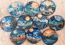 Load image into Gallery viewer, 1.18” Buttons- Moon and Stars- Celestial -assorted-Handcrafted- Great Adirondack Yarn
