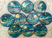Load image into Gallery viewer, 1.18” Buttons- Moon and Stars- Celestial -assorted-Handcrafted- Great Adirondack Yarn