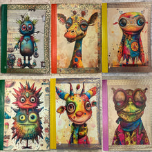 Load image into Gallery viewer, 5 x 8”lined notebook -whimsical creatures -assorted-diary-handcrafted-junk journal-60 lined pages- Great Adirondack