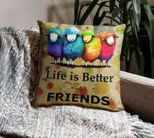 Load image into Gallery viewer, Colorful Sheep Pillow with Life is better with Friends quote-18' x 18' Great Adirondack Yarn