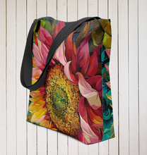 Load image into Gallery viewer, Sunflower Tote Bag, 15" x15"knitting bag, craft tote, beach tote, grocery tote