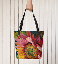 Load image into Gallery viewer, Sunflower Tote Bag, 15" x15"knitting bag, craft tote, beach tote, grocery tote