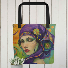 Load image into Gallery viewer, Bohemian Woman Tote bag,15" x 15"  knitting bag, carryall, bookbag, beach tote, grocery tote