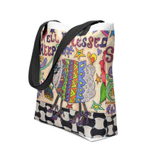 Load image into Gallery viewer, Well Dressed Sheep Tote bag- 15"x15"- knitting bag--grocery tote--beach tote-original artwork