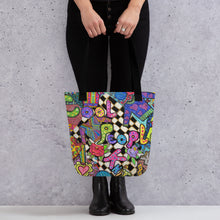 Load image into Gallery viewer, Cool People Knit Tote bag- 15"x 15"- Great Adirondack Yarn- original artwork-Zendoodle -