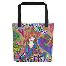 Load image into Gallery viewer, Queen of Knitting Tote or Knitting bag -15"x15"- Great Adirondack Yarn- original artwork