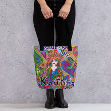 Load image into Gallery viewer, Queen of Knitting Tote or Knitting bag -15"x15"- Great Adirondack Yarn- original artwork
