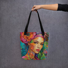 Load image into Gallery viewer, Bohemian Woman Tote,  15" x 15 ", knitting bag, handbag, grocery tote