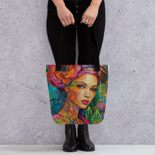 Load image into Gallery viewer, Bohemian Woman Tote,  15" x 15 ", knitting bag, handbag, grocery tote