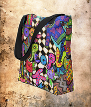 Load image into Gallery viewer, Cool People Knit Tote bag- 15"x 15"- Great Adirondack Yarn- original artwork-Zendoodle -