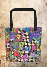 Load image into Gallery viewer, Cool People Knit Tote bag- 15"x 15"- Great Adirondack Yarn- original artwork-Zendoodle -
