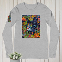 Load image into Gallery viewer, Long Sleeve Tee- Colorful Cat Print -unisex- black-gray-white- all sizes