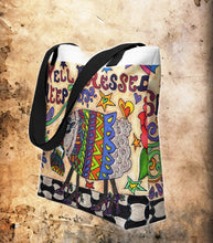 Load image into Gallery viewer, Well Dressed Sheep Tote bag- 15"x15"- knitting bag--grocery tote--beach tote-original artwork