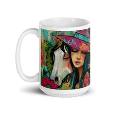 Load image into Gallery viewer, Cowgirl and horse print - White glossy mug- Great Adirondack Yarn