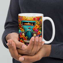 Load image into Gallery viewer, Hippie Car - Flowers-White glossy mug-Great Adirondack Yarn