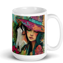 Load image into Gallery viewer, Cowgirl and horse print - White glossy mug- Great Adirondack Yarn