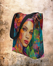 Load image into Gallery viewer, Bohemian Woman Tote,  15" x 15 ", knitting bag, handbag, grocery tote