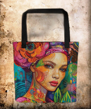Load image into Gallery viewer, Bohemian Woman Tote,  15" x 15 ", knitting bag, handbag, grocery tote