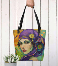 Load image into Gallery viewer, Bohemian Woman Tote bag,15" x 15"  knitting bag, carryall, bookbag, beach tote, grocery tote