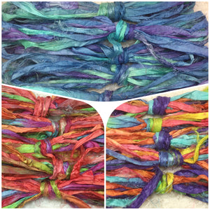 Sari Silk Ribbon 5 yds Hand Dyed Hydrangea-Pineapple-Polly-Toucan- Closeout