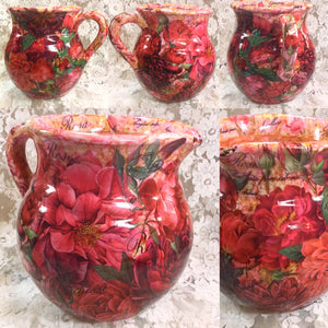 Ceramic  Pitcher 8” h x 7”wide Roses original Great Adirondack Yarn-Closeout