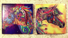 Load image into Gallery viewer, Drink coaster- Ceramic Tile-Spirit Horses 4.25” x4.25” original colorwork Great Adirondack Yarn co.