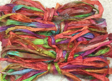 Load image into Gallery viewer, Sari Silk Ribbon 5 yds Hand Dyed Hydrangea-Pineapple-Polly-Toucan- Closeout
