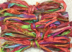 Sari Silk Ribbon 5 yds Hand Dyed Hydrangea-Pineapple-Polly-Toucan- Closeout