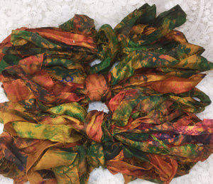 Sari Silk Ribbon tie dyed-1" wide 5 yds Color Foliage