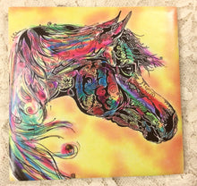 Load image into Gallery viewer, Drink coaster- Ceramic Tile-Spirit Horses 4.25” x4.25” original colorwork Great Adirondack Yarn co.
