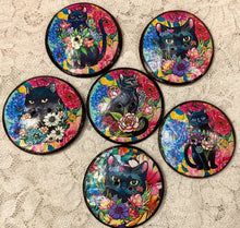 Load image into Gallery viewer, Button-1” or 2” Black cat floral-wood Handcrafted Great Adirondack Yarn