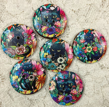 Load image into Gallery viewer, Button-1” or 2” Black cat floral-wood Handcrafted Great Adirondack Yarn