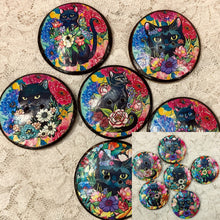 Load image into Gallery viewer, Button-1” or 2” Black cat floral-wood Handcrafted Great Adirondack Yarn