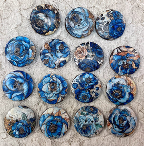 1.18” Buttons- Blue Roses-assorted-Handcrafted- Great Adirondack Yarn -price is per button