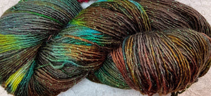 Sparkle Sock yarn -gold-single ply -merino 417 yds-colors-Black Fire-Speckled Pheasant