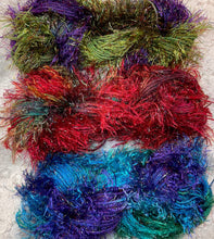 Load image into Gallery viewer, Novelty  Fringe Yarn with Crystal Flash -75 yds -Hand Dyed Colors-Sage-Chilipeppers-Hydrangea-Great Adirondack
