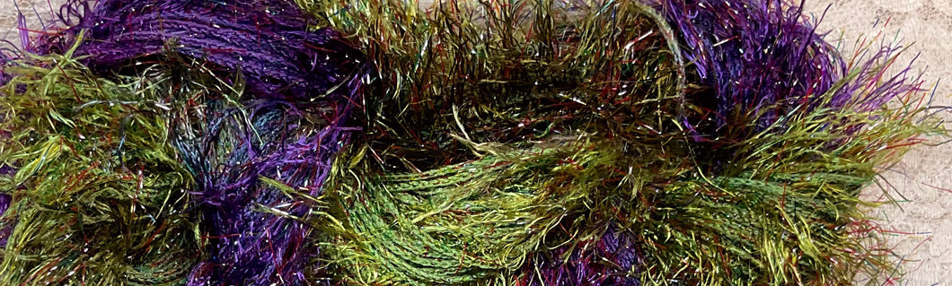 Novelty  Fringe Yarn with Crystal Flash -75 yds -Hand Dyed Colors-Sage-Chilipeppers-Hydrangea-Great Adirondack