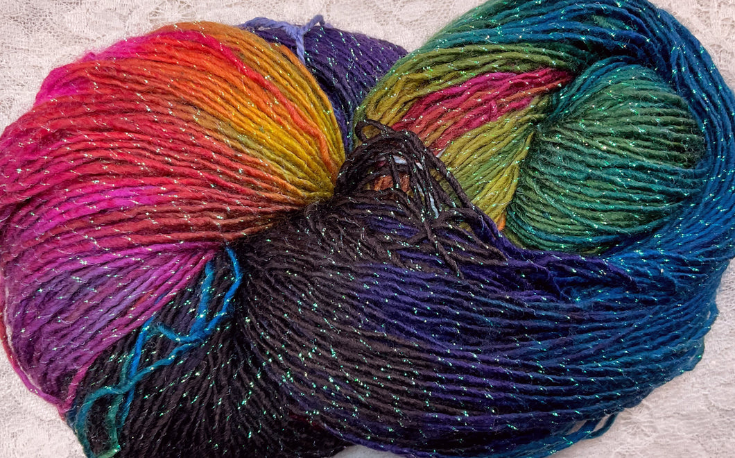 Sparkle Sock Merino Superwash Yarn 420 yds Hand Dyed color- Black Fire-Great Adirondack