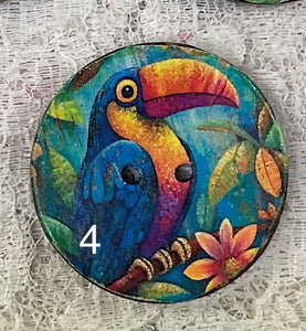 1.18” Buttons-Toucans-Hummingbird- assorted- Handcrafted -Great Adirondack-price is per button