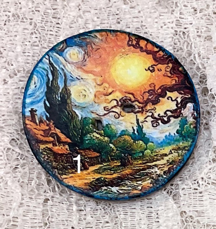 1.18” Buttons- Van Gogh styles-assorted-Great Adirondack-handcrafted-price is per button
