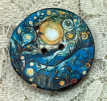 Load image into Gallery viewer, 1.18” Buttons- Celestial moons and sun-Van Gogh styles-assorted-Great Adirondack-handcrafted-price is per
