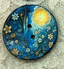 Load image into Gallery viewer, 1.18” Buttons- Celestial moons and sun-Van Gogh styles-assorted-Great Adirondack-handcrafted-price is per
