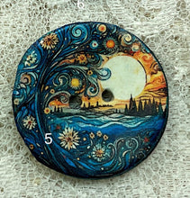 Load image into Gallery viewer, 1.18” Buttons- Celestial moons and sun-Van Gogh styles-assorted-Great Adirondack-handcrafted-price is per
