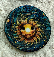 Load image into Gallery viewer, 1.18” Buttons- Celestial moons and sun-Van Gogh styles-assorted-Great Adirondack-handcrafted-price is per
